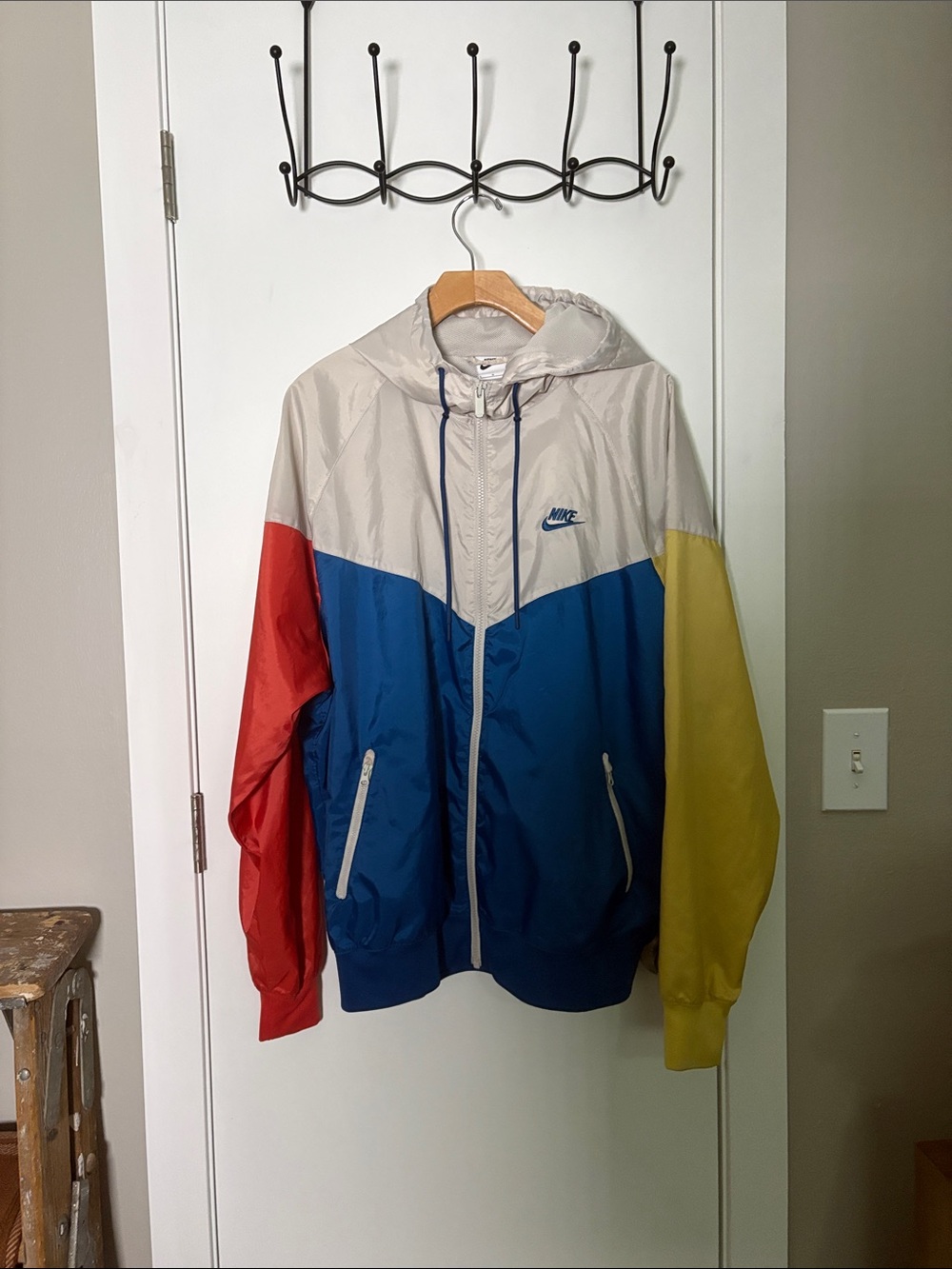 Nike Men’s Colorblock Windbreaker Jacket - Blue/Red/Yellow/Cream